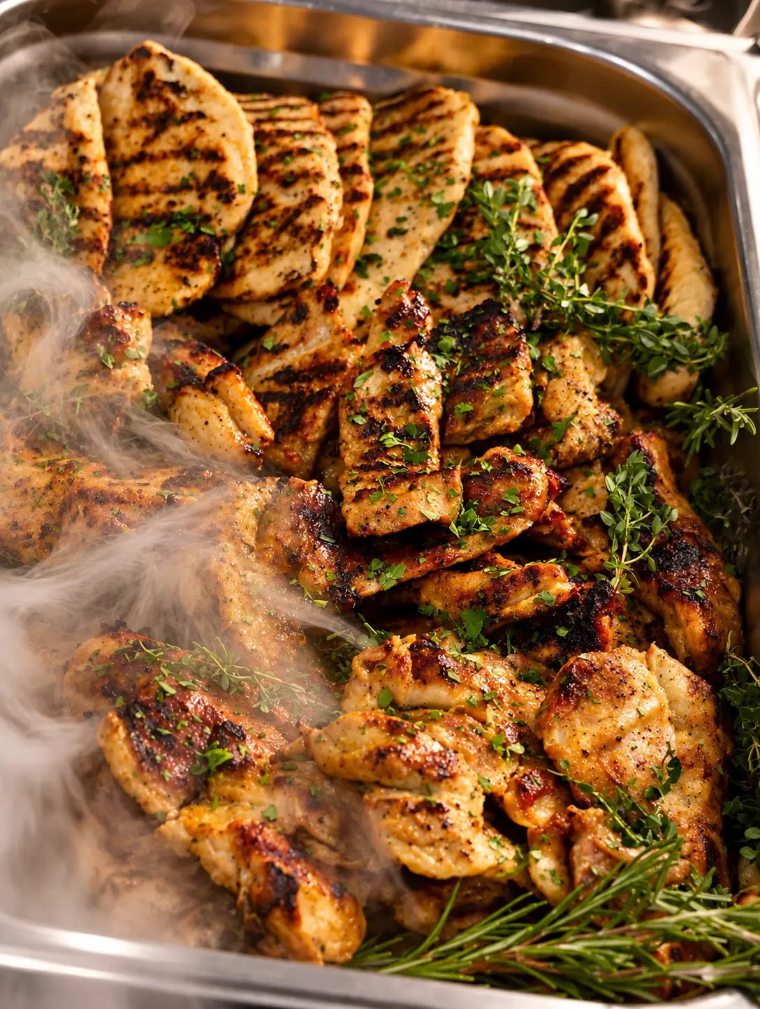 Gegrilltes Hähnchen mit Fladenbrot und frischen Kräutern